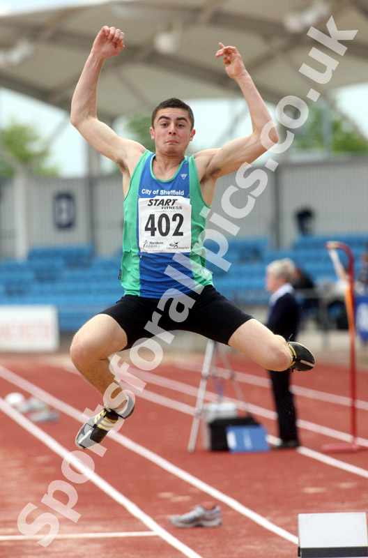 Adam Khan (City of Sheffield), under-20s long jump, Northern Championships, Sport City Manchester